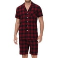 thumbnail image 1 of Tyhengta Men's Pajamas Plaid Sets Sleepwear Pajama Collar Short Sleeve Shirts and Pants Mens Pjs Lounge Set With Pockets Black/Red XXL, 1 of 6