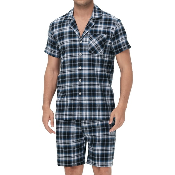 Tyhengta Men's Pajamas Plaid Sets Sleepwear Pajama Collar Short Sleeve Shirts and Pants Mens Pjs Lounge Set With Pockets Gradient color XXL