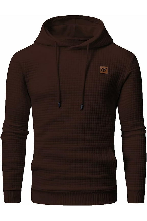 Men's Hoodies Pullover Plaid Jacquard Hoodie Long Sleeve Casual Drawstring Sweatshirts with Pocket Coffee XL