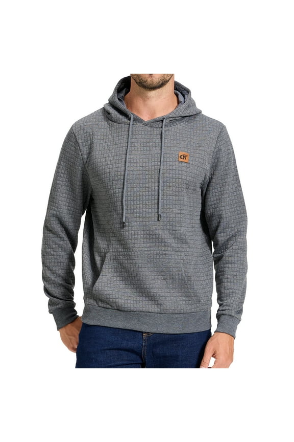 Men's Hoodies Pullover Plaid Jacquard Hoodie Long Sleeve Casual Drawstring Sweatshirts with Pocket Gray XXL