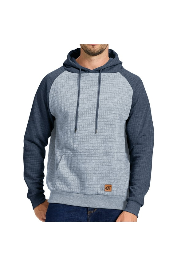 Men's Hoodies Pullover Plaid Jacquard Hoodie Long Sleeve Casual Drawstring Sweatshirts with Pocket Lightgrey/Grey 3XL