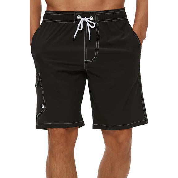 Tyhengta Men's Quick Dry Swim Trunks Mesh Lining Beach Board Shorts with Pockets Black L