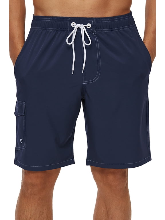 Men's Quick Dry Swim Trunks Mesh Lining Beach Board Shorts with Pockets Navy L