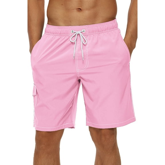 Tyhengta Men's Quick Dry Swim Trunks Mesh Lining Beach Board Shorts with Pockets Pink L