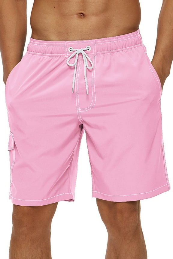 Men's Quick Dry Swim Trunks Mesh Lining Beach Board Shorts with Pockets Pink L