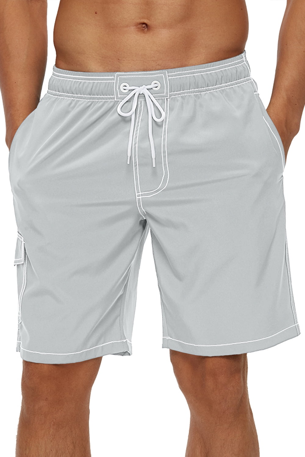 Tyhengta Men's Quick Dry Swim Trunks Mesh Lining Beach Board Shorts with Pockets SilveryGrey S