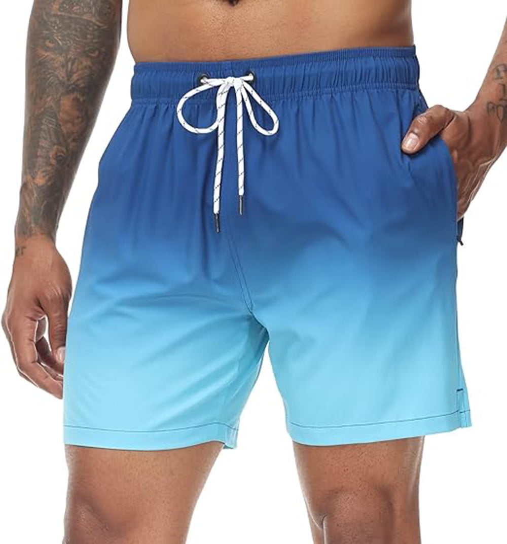 Tyhengta Men's Swim Trunks Gradient Color Quick Dry Beach Shorts with ...