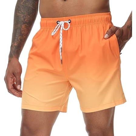 Tyhengta Men's Swim Trunks Gradient Color Quick Dry Beach Shorts with Zipper Pockets and Mesh Lining Orange 34