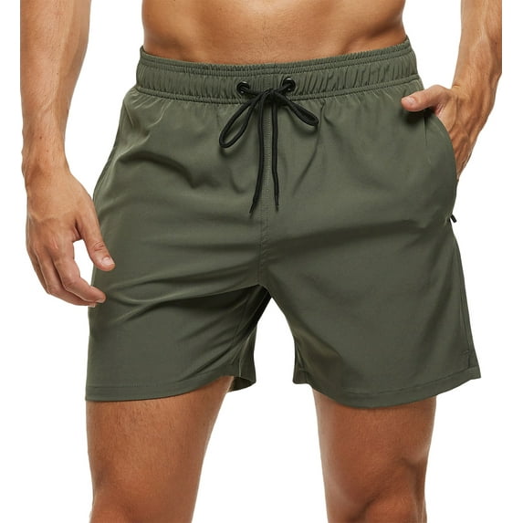 Tyhengta Men's Swim Trunks Quick Dry Beach Shorts with Zipper Pockets and Mesh Lining Armygreen 30