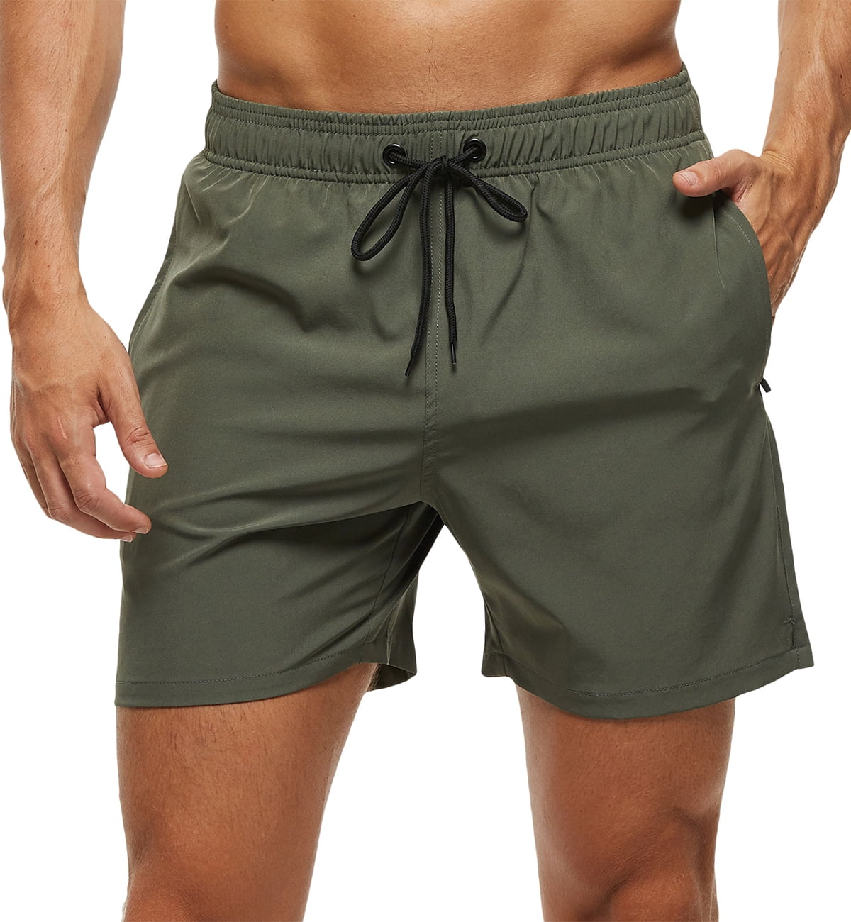 Tyhengta Men's Swim Trunks Quick Dry Beach Shorts with Zipper Pockets and Mesh Lining Armygreen 36