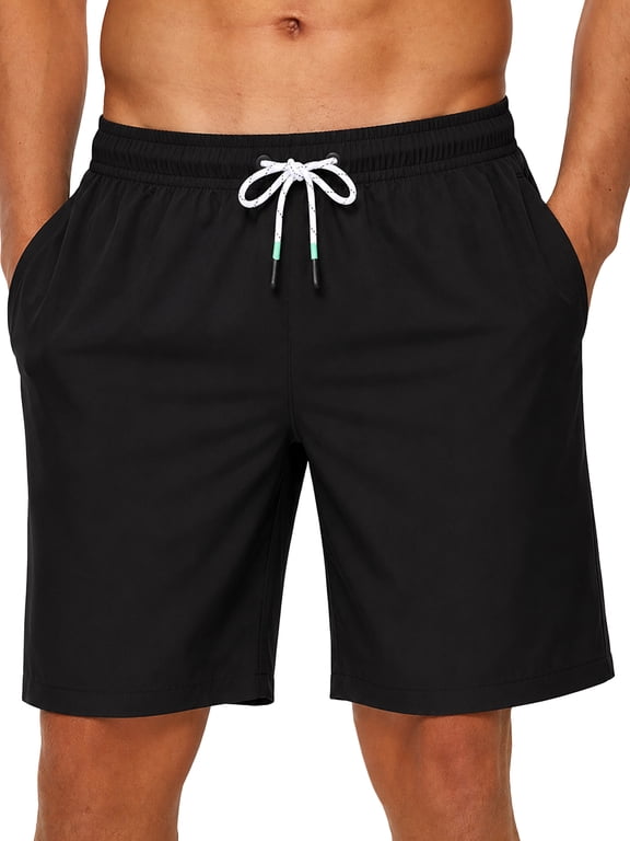 Men's Swim Trunks Quick Dry Beach Shorts with Zipper Pockets and Mesh Lining Black 34