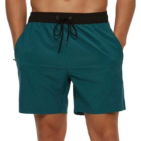 Tyhengta Men's Swim Trunks Quick Dry Beach Shorts with Zipper Pockets and Mesh Lining Black Green 30