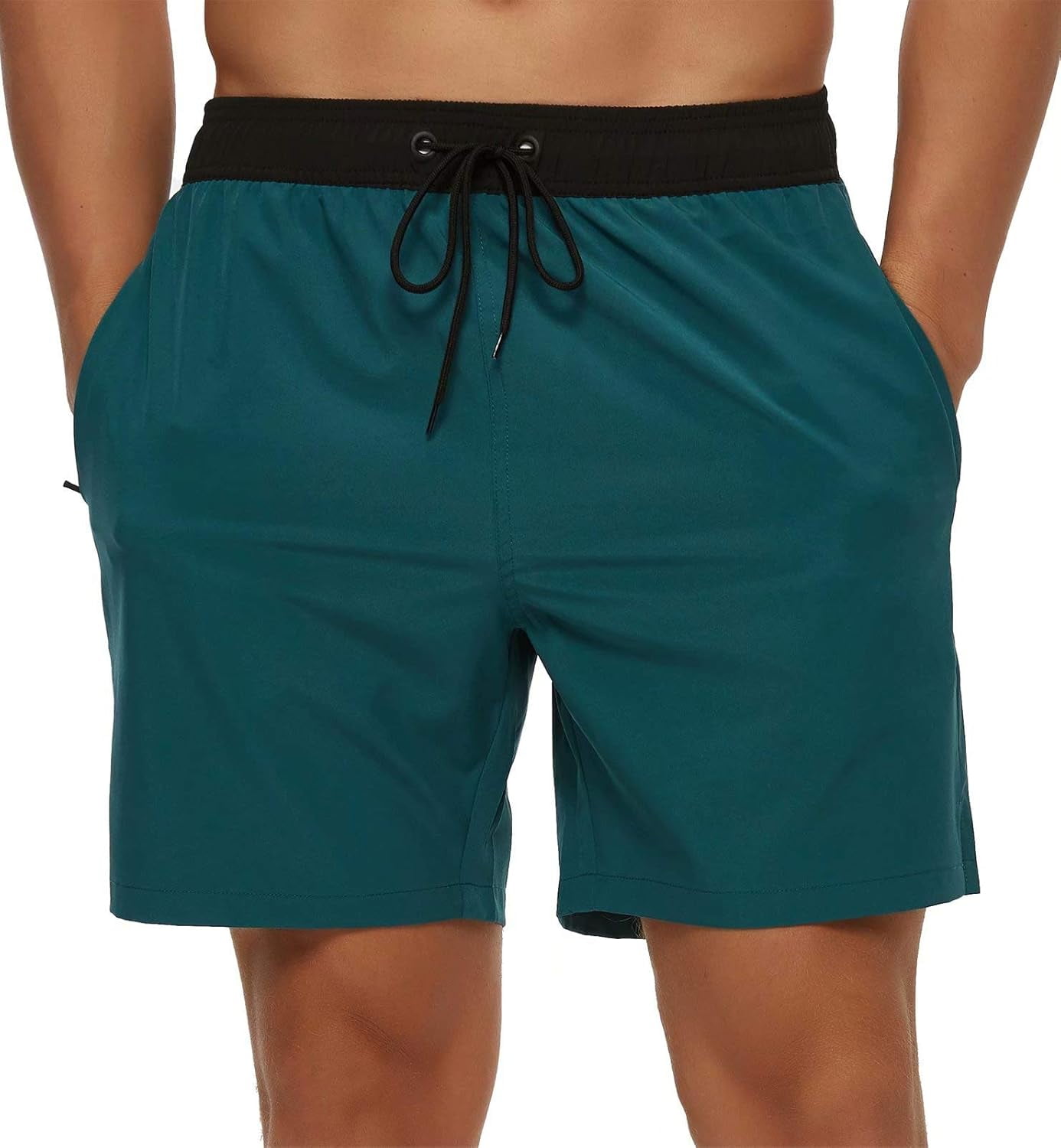 Tyhengta Men's Swim Trunks Quick Dry Beach Shorts with Zipper Pockets and Mesh Lining Black Green 38