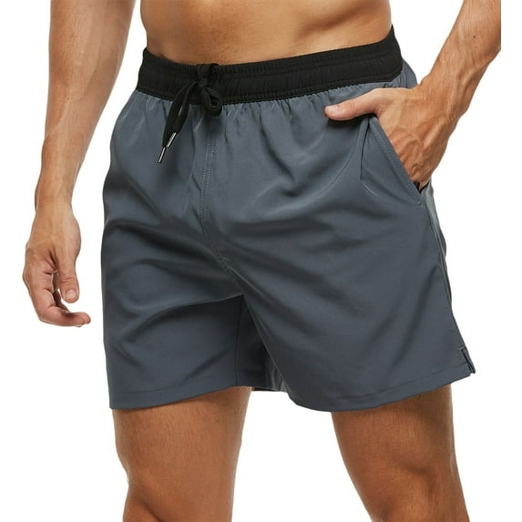 Tyhengta Men's Swim Trunks Quick Dry Beach Shorts with Zipper Pockets and Mesh Lining Grey 38