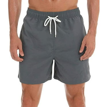 Tyhengta Men's Swim Trunks Quick Dry Beach Shorts with Zipper Pockets and Mesh Lining Grey White 32