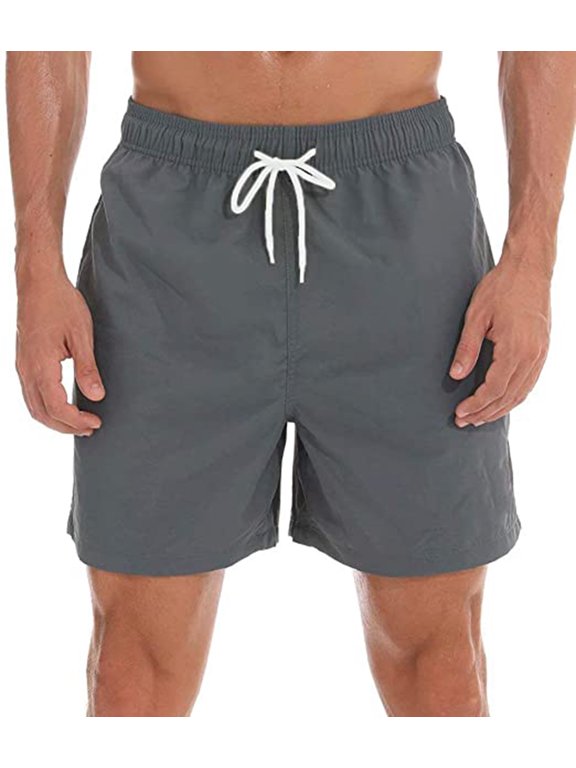 Tyhengta Men's Swim Trunks Quick Dry Beach Shorts with Zipper Pockets and Mesh Lining Grey White 38