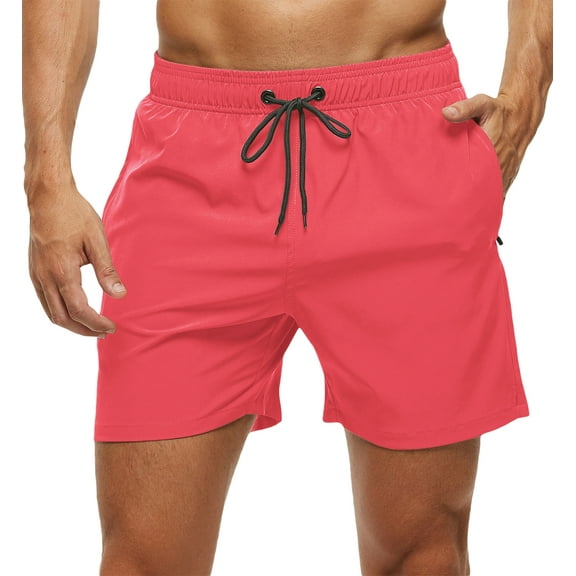 Tyhengta Men's Swim Trunks Quick Dry Beach Shorts with Zipper Pockets and Mesh Lining Pink 32