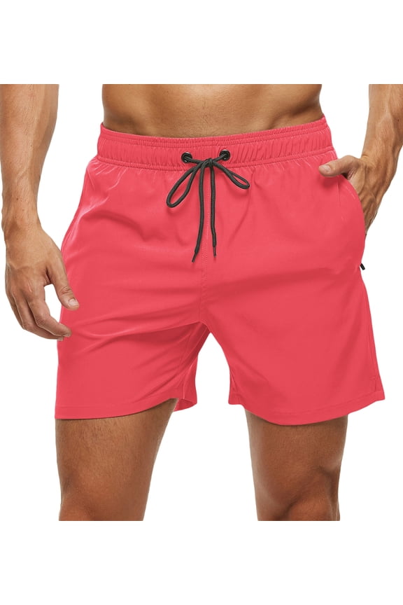 Men's Swim Trunks Quick Dry Beach Shorts with Zipper Pockets and Mesh Lining Pink 32