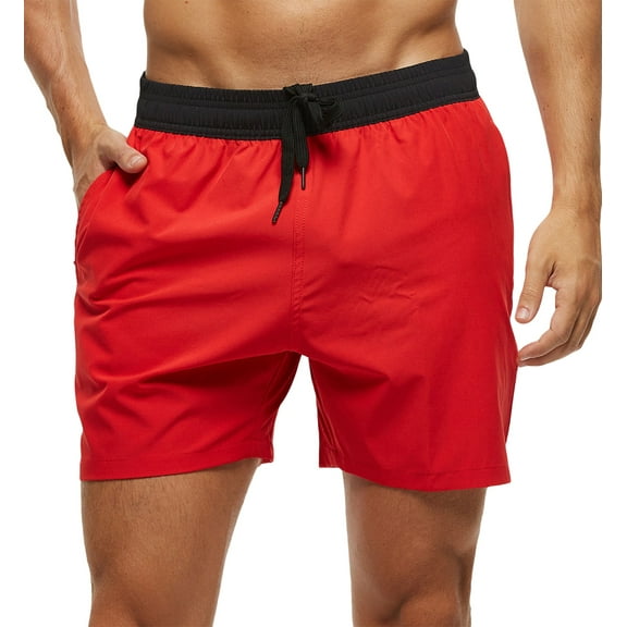 Tyhengta Men's Swim Trunks Quick Dry Beach Shorts with Zipper Pockets and Mesh Lining Red 32