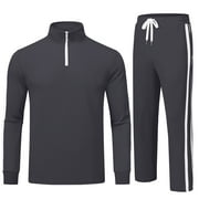 TYHENGTA Men's Tracksuits Athletic 2 Piece Set 1/4 Zipper Casual Jogging Suit Gym Sportswear Carbon Gray L