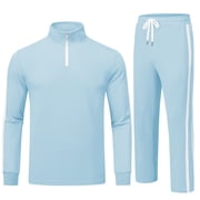 Tyhengta Mens Tracksuits Athletic 2 Piece Set 1/4 Zipper Casual Jogging Suit Gym Sportswear Grayish Blue 2XL