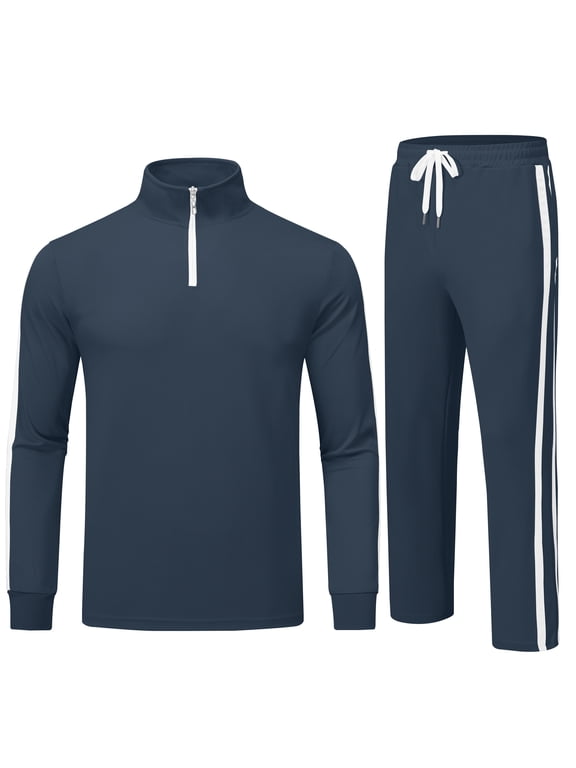 Men's Tracksuits Athletic 2 Piece Set 1/4 Zipper Casual Jogging Suit Gym Sportswear Navy Blue L