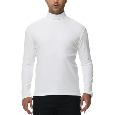 Tyhengta Men's Turtleneck Sweaters Long Sleeve Pullover Sweaters Mock Neck Knitted T-Shirt Basic Slim Fit Tee Tops White L
