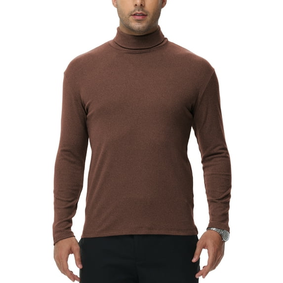 Tyhengta Men's Turtleneck Shirts, Long Sleeve Cotton Pullover Sweaters Mock Neck Knitted T-Shirt Basic Slim Fit Tee Tops coffee L
