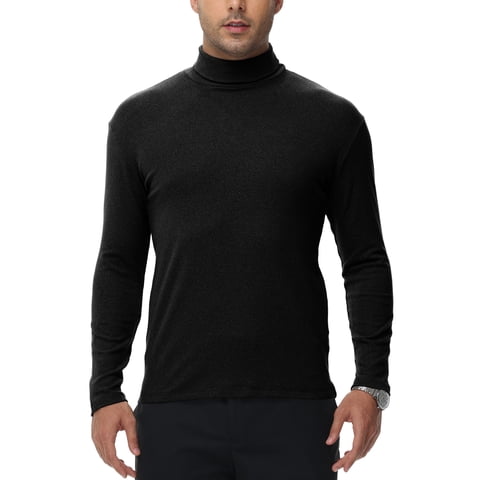 Men's Turtleneck Sweaters Long Sleeve Pullover Sweaters Mock Neck Knitted T-Shirt Basic Slim Fit Tee Tops Black L