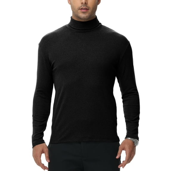 Tyhengta Men's Turtleneck Sweaters Long Sleeve Pullover Sweaters Mock Neck Knitted T-Shirt Basic Slim Fit Tee Tops Black L