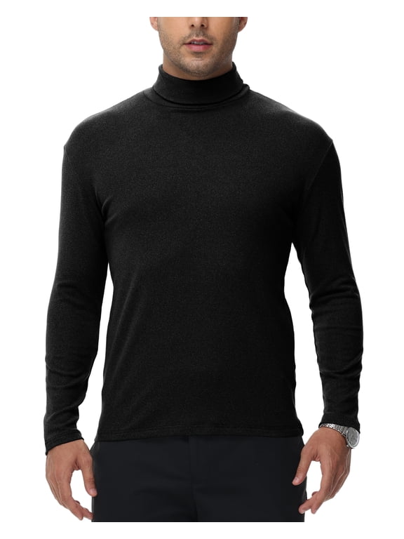 Men's Turtleneck Sweaters Long Sleeve Pullover Sweaters Mock Neck Knitted T-Shirt Basic Slim Fit Tee Tops Black L