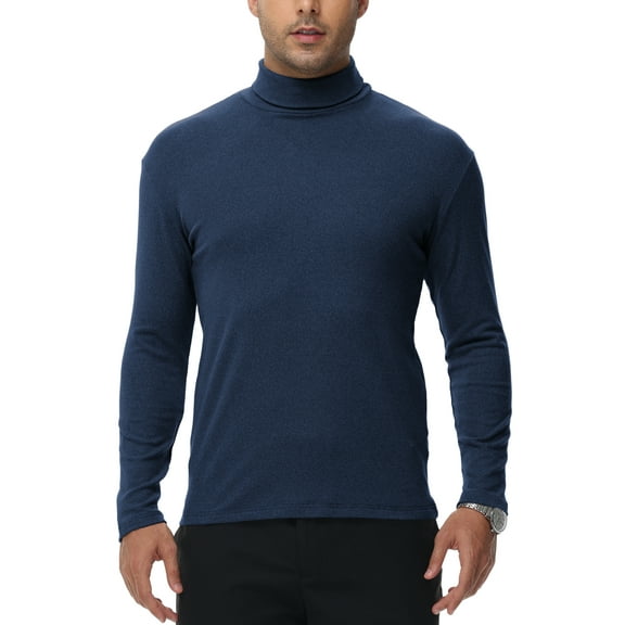 Tyhengta Men's Turtleneck Sweaters Long Sleeve Pullover Sweaters Mock Neck Knitted T-Shirt Basic Slim Fit Tee Tops Blue XL