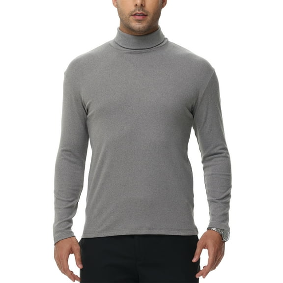 Tyhengta Men's Turtleneck Sweaters Long Sleeve Pullover Sweaters Mock Neck Knitted T-Shirt Basic Slim Fit Tee Tops Grey L