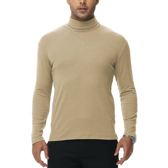 Tyhengta Men's Turtleneck Sweaters Long Sleeve Pullover Sweaters Mock Neck Knitted T-Shirt Basic Slim Fit Tee Tops Khaki L
