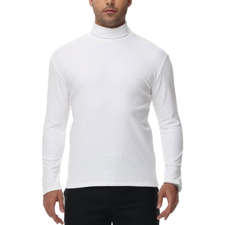 Tyhengta Men's Turtleneck Sweaters Long Sleeve Pullover Sweaters Mock Neck Knitted T-Shirt Basic Slim Fit Tee Tops White L