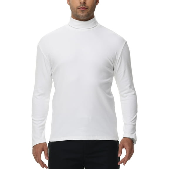Tyhengta Men's Turtleneck Sweaters Long Sleeve Pullover Sweaters Mock Neck Knitted T-Shirt Basic Slim Fit Tee Tops White L