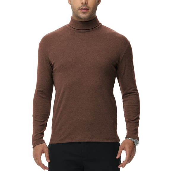 Tyhengta Men's Turtleneck Sweaters Long Sleeve Pullover Sweaters Mock Neck Knitted T-Shirt Basic Slim Fit Tee Tops coffee M