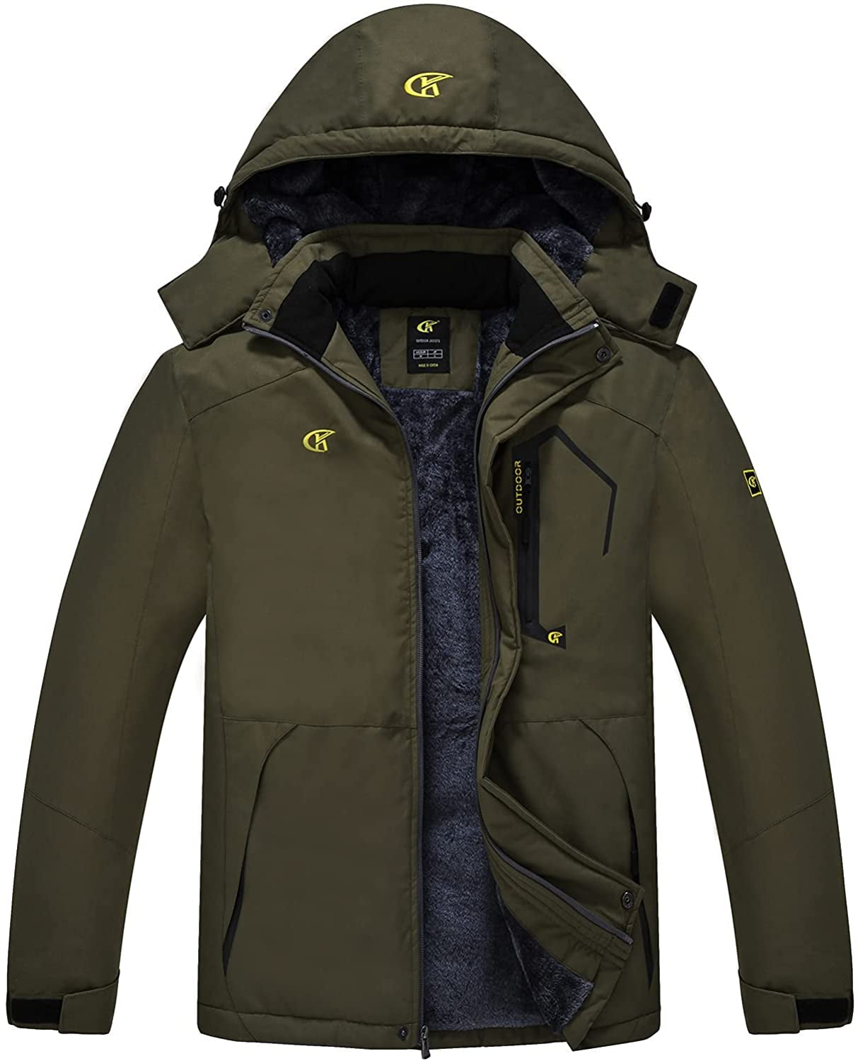 Tyhengta Men's Waterproof Ski Jacket Warm Winter Snow Coat Mountain Windbreaker Hooded Raincoat Army Green XL