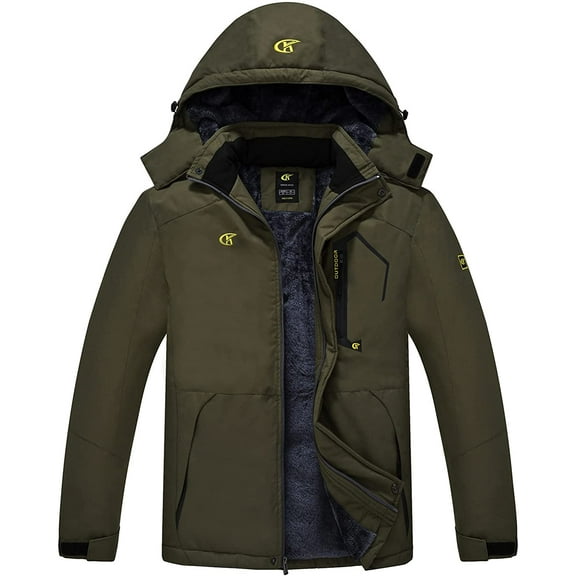 Tyhengta Men's Waterproof Ski Jacket Warm Winter Snow Coat Mountain Windbreaker Hooded Raincoat Army Green XL