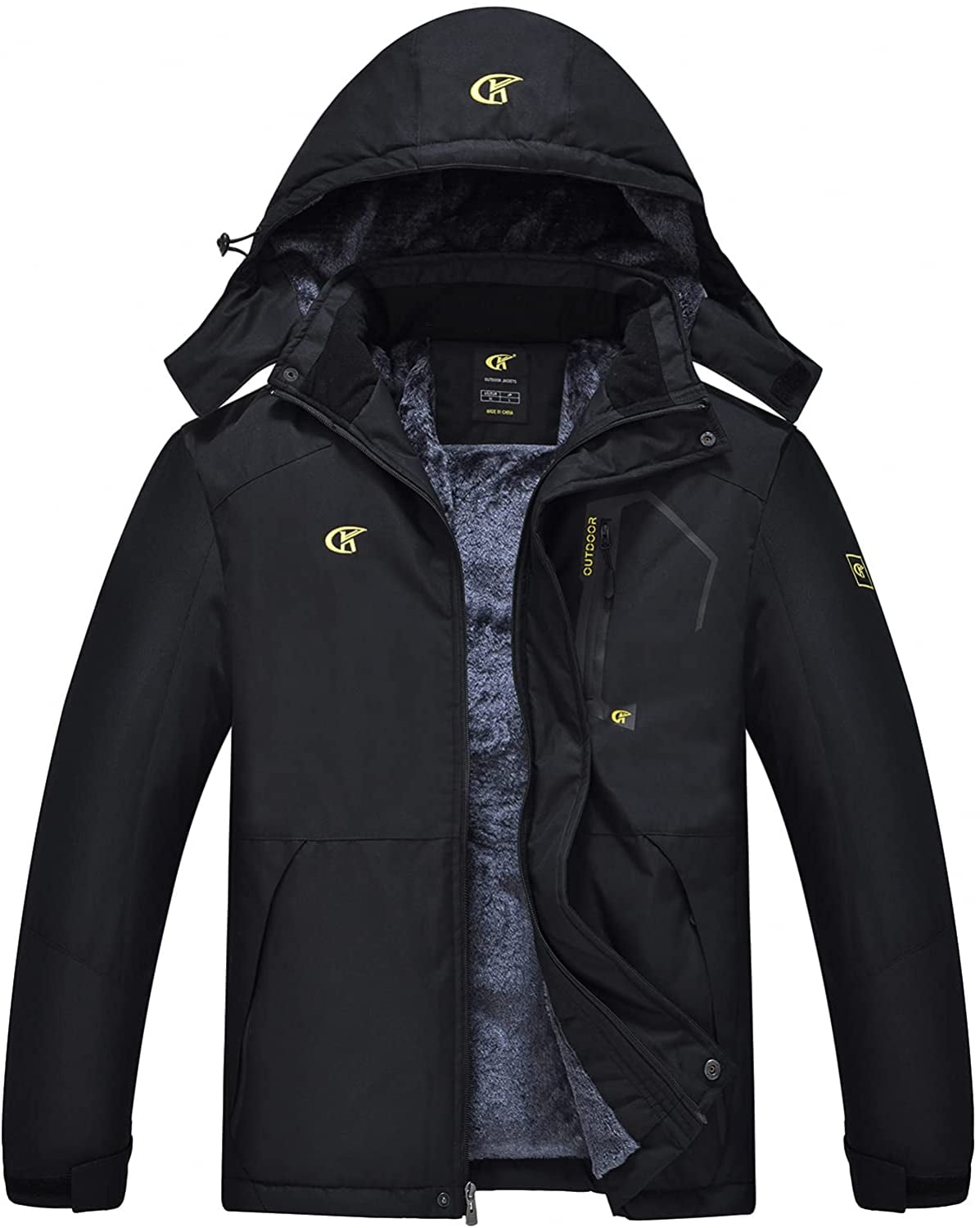 Tyhengta Men's Waterproof Ski Jacket Warm Winter Snow Coat Mountain Windbreaker Hooded Raincoat Black L