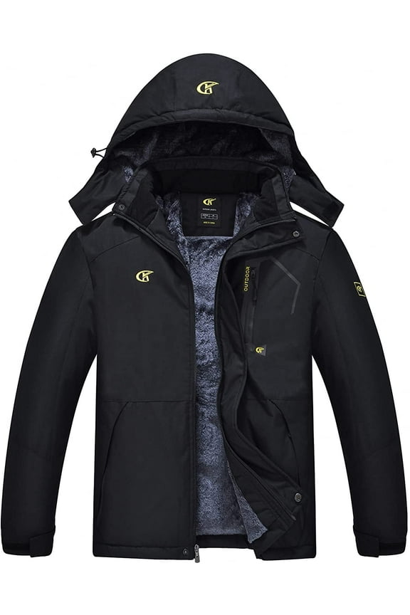 Men's Waterproof Ski Jacket Warm Winter Snow Coat Mountain Windbreaker Hooded Raincoat Black L