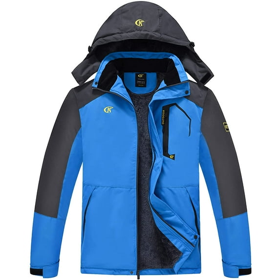 Tyhengta Men's Waterproof Ski Jacket Warm Winter Snow Coat Mountain Windbreaker Hooded Raincoat Blue L