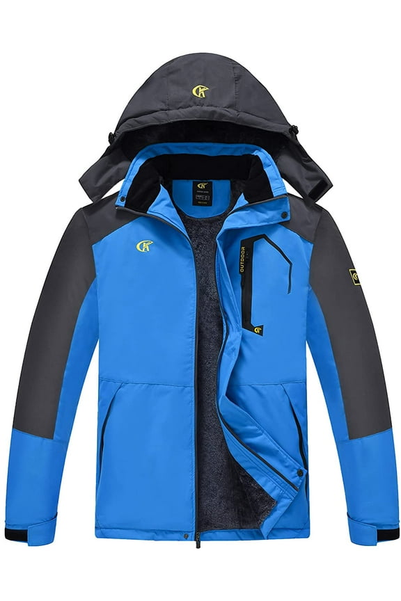 Men's Waterproof Ski Jacket Warm Winter Snow Coat Mountain Windbreaker Hooded Raincoat Blue XL