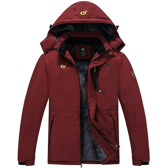 Tyhengta Men's Waterproof Ski Jacket Warm Winter Snow Coat Mountain Windbreaker Hooded Raincoat Burgundy XL