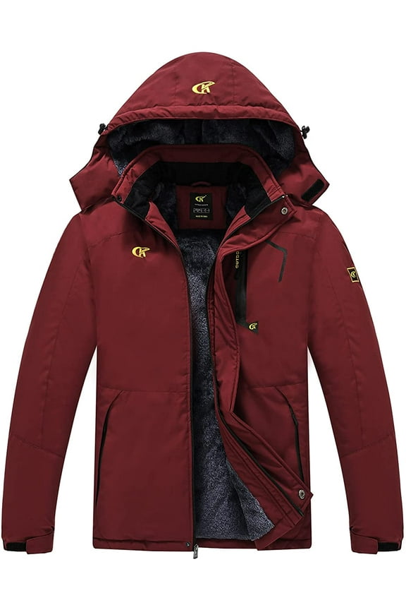 Men's Waterproof Ski Jacket Warm Winter Snow Coat Mountain Windbreaker Hooded Raincoat Burgundy XL