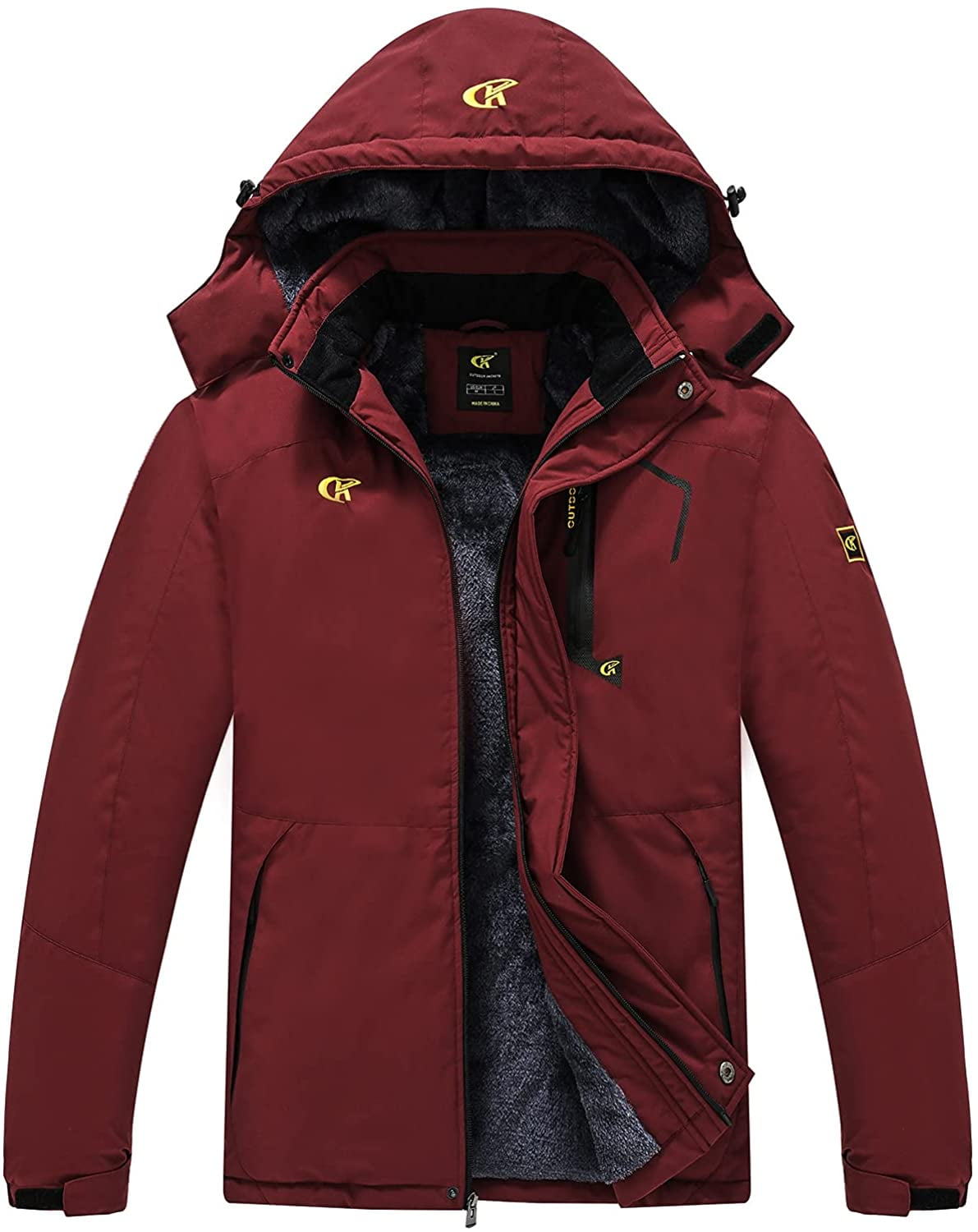 Tyhengta Men's Waterproof Ski Jacket Warm Winter Snow Coat Mountain Windbreaker Hooded Raincoat Burgundy XXL
