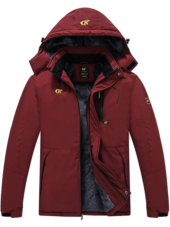 Men's Waterproof Ski Jacket Warm Winter Snow Coat Mountain Windbreaker Hooded Raincoat Burgundy XXL