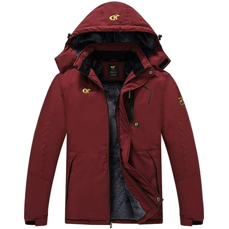 Tyhengta Men's Waterproof Ski Jacket Warm Winter Snow Coat Mountain Windbreaker Hooded Raincoat Burgundy XXXL