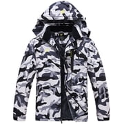 Tyhengta Mens Waterproof Ski Snowboard Jacket Windproof Winter Mountain Snow Coat Camo1 Gray/White M