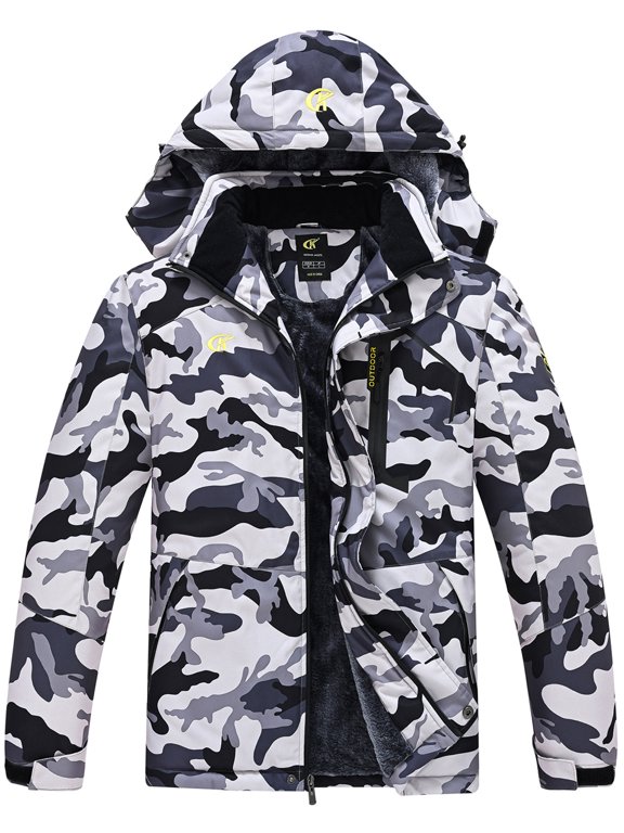 Mens Waterproof Ski Snowboard Jacket Windproof Winter Mountain Snow Coat Camo1 Gray/White M